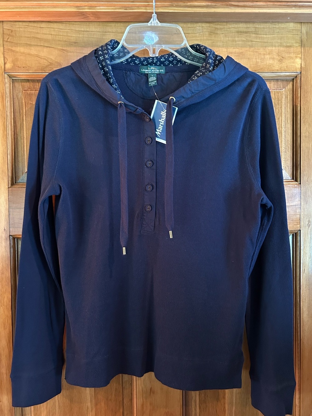 Lauren Jeans Company Navy Hooded Henley Long-Sleeve Top